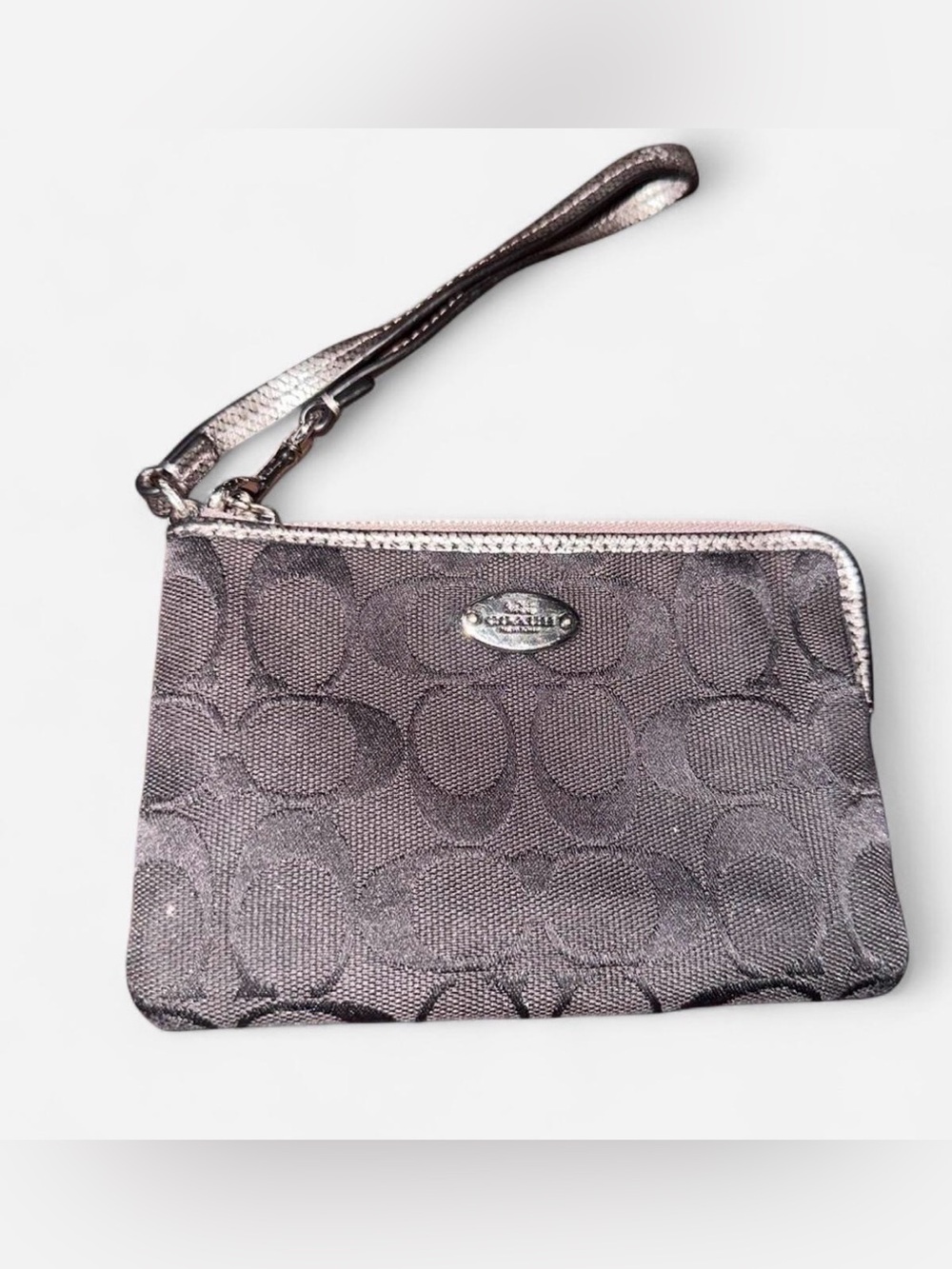 Coach Signature Wristlet in Black with Pewter accents